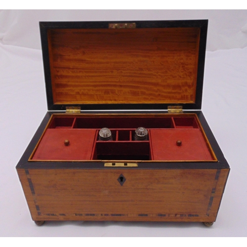 227 - A Victorian rectangular tea caddy with hinged cover revealing fitted interior on four ball feet, 17 ... 