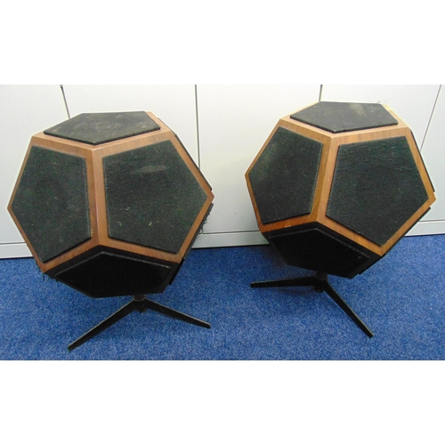 250 - A pair of rare vintage Design Accoustics D12 Dodecahedron speakers on triform stands, A/F