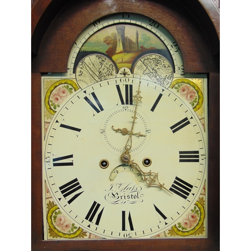 263 - J. Glass of Bristol mahogany long case clock with moon phase, the painted dial with aperture and sub... 