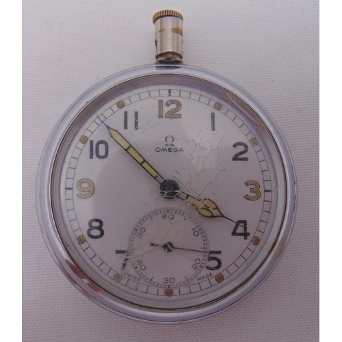 292 - A WWII Omega pocket watch stamped for military to reverse, A/F