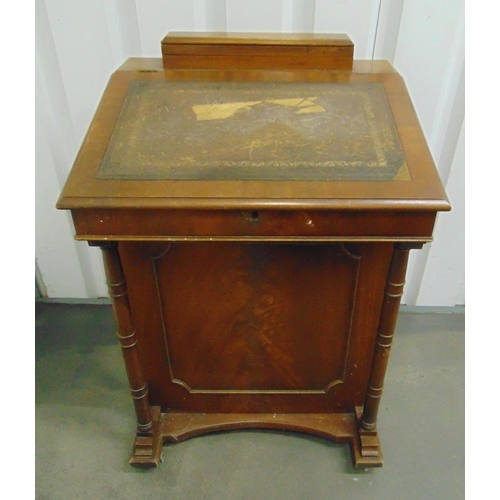 3 - A mahogany Davenport of customary form with tooled leather top, 85 x 59 x 50cm, A/F