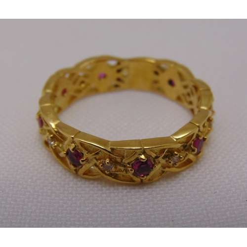 307 - Givenchy 18ct yellow gold, diamond and ruby ring, signed, approx total weight 5.7g