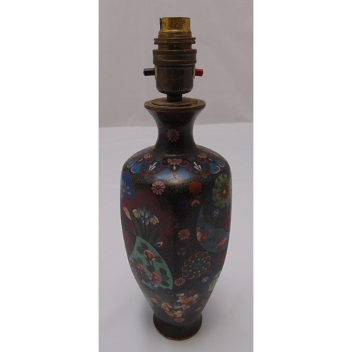 50 - An oriental cloisonn baluster form table lamp decorated with flowers and leaves, 26cm (h)