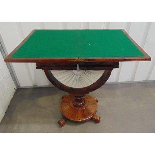 6 - A Victorian mahogany sewing table cum games table on raised circular base with scroll feet, 75 x 54 ... 