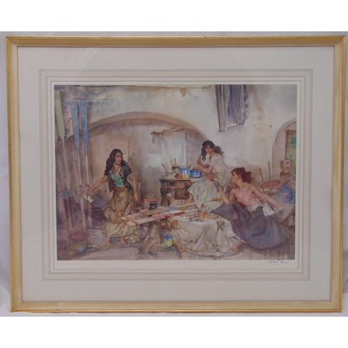 61 - Russell Flint framed and glazed polychromatic lithographic print of ladies in an art studio, signed ... 