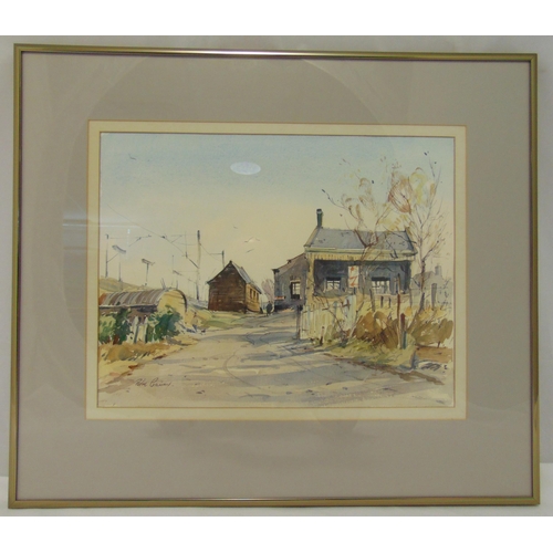 66 - Peter Gilman framed and glazed watercolour of Baldock Railway Station 1981, signed bottom left, 25 x... 