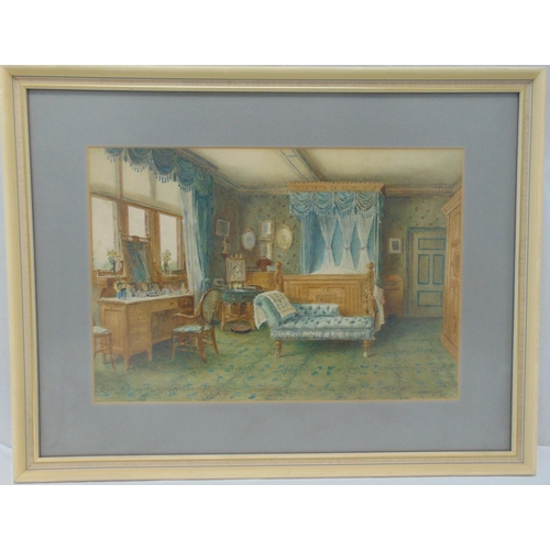 68 - G G Kilburne framed and glazed watercolour of a bedroom scene, signed and dated bottom right, 27 x 4... 