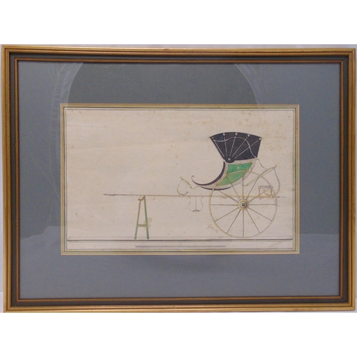 75 - Two framed and glazed watercolour sketches of 19th century carriages, 23 x 37.5cm each