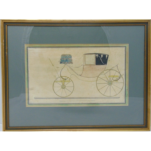 75 - Two framed and glazed watercolour sketches of 19th century carriages, 23 x 37.5cm each