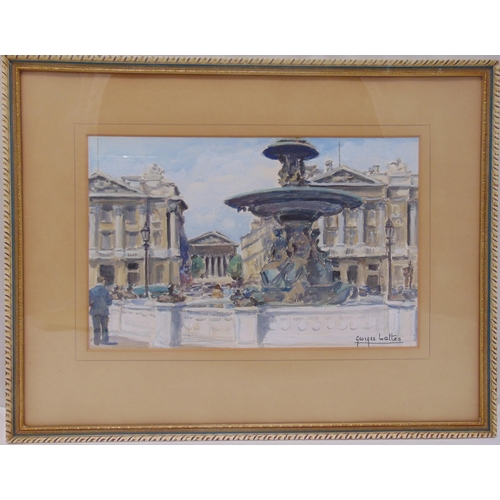 79 - Georges Lattes framed and glazed watercolour of a fountain, signed bottom right, 21 x 33cm