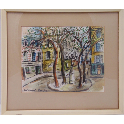 80 - A framed and glazed watercolour of a Parisienne street scene, indistinctly signed bottom left, 24 x ... 