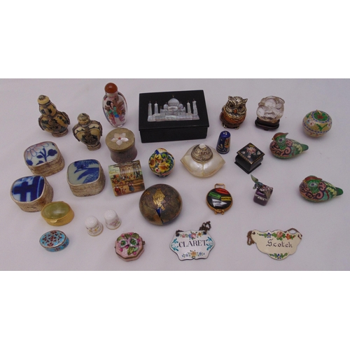 241 - A quantity of collectables to include enamel wine labels, oriental scent bottles and cloisonné figur... 