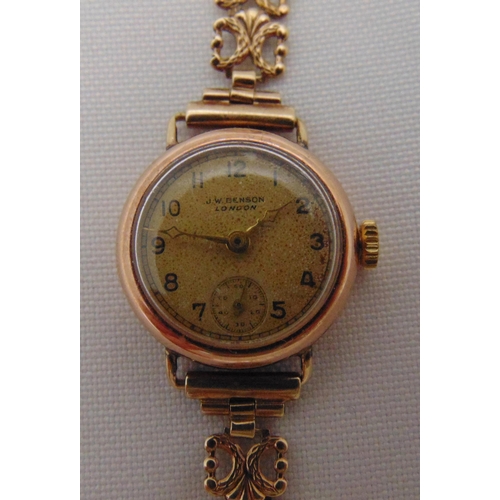 305 - J W Benson 9ct gold ladies wristwatch on a 9ct gold articulated bracelet with two spare links, appro... 