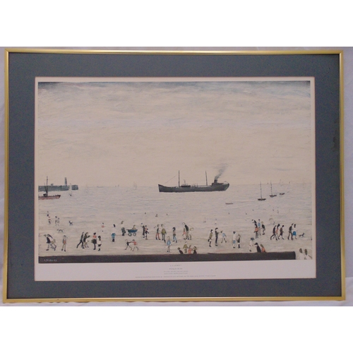 44 - L S Lowry framed and glazed polychromatic lithographic print titled Waiting For The Tide, published ... 