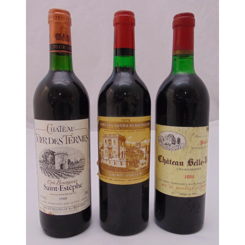 454 - Three bottles of French red wine to include Chateau Tour des Termes Cru Bourgeois Saint-Estephe 1988... 