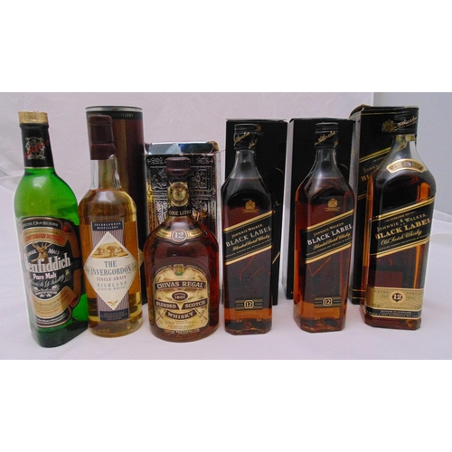 458 - A quantity of Scotch whisky to include Glefiddich 70cl, The Invergordon 70cl, Chivas Regal 1 litre, ... 