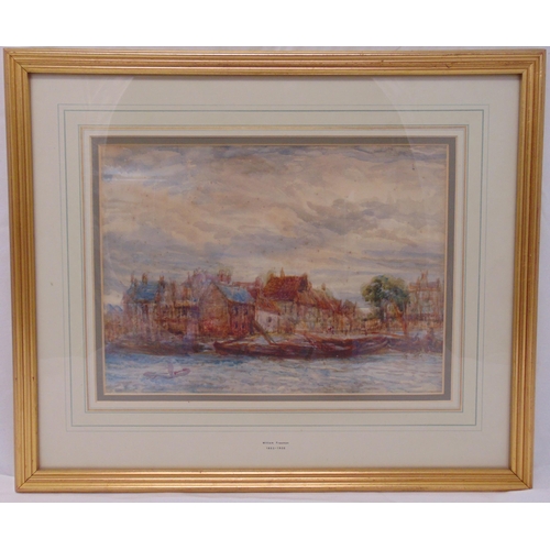 49 - William Freeman framed and glazed watercolour of buildings by a river, 26.5 x 36.5cm