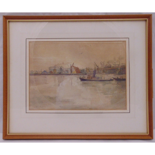 50 - Aileen Eagleton 1902-1984 framed and glazed watercolour of a tugboat on The Thames, signed bottom le... 