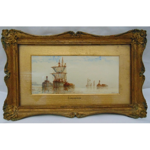 53 - F J Aldridge a pair of framed and glazed watercolours of sailing ships, signed bottom right, 7.5 x 1... 