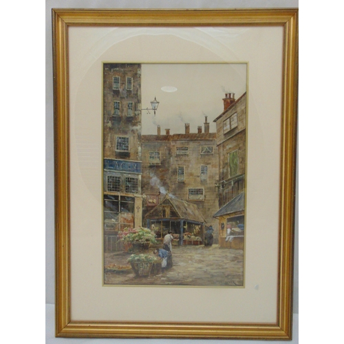 54 - Jan Van Couver framed and glazed watercolour of a city square, signed bottom right, 42.5 x 27cm