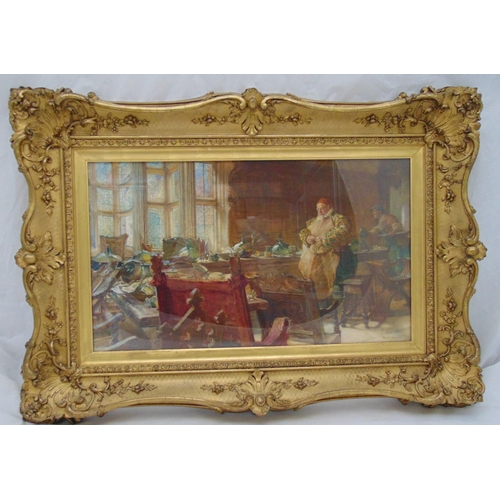 55 - Edgar Bundy framed and glazed watercolour titled The Doubtful Coin, signed bottom right, 67 x 39cm