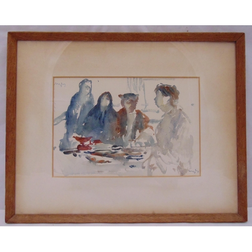 57 - Charles Mozley 1914-1991 framed and glazed watercolour of a French fish market circa 1970, signed bo... 