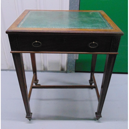 8 - A mahogany rectangular desk with extendable flaps and inlaid leather top on four tapering rectangula... 