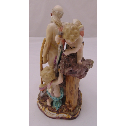 169 - Meissen figural group of an angel and putti on naturalistic base, marks to the base, 19.5cm (h)