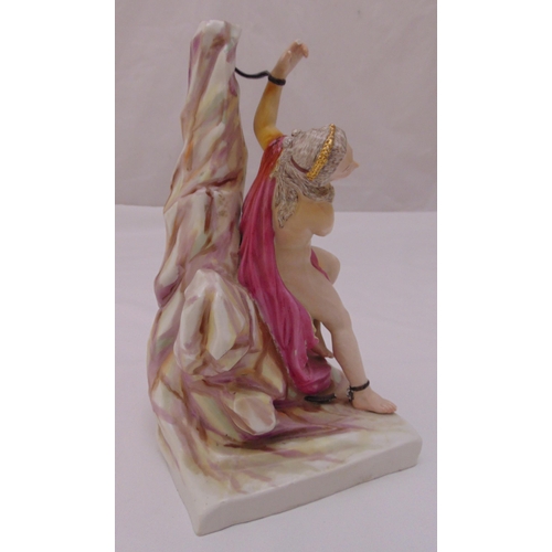 170 - Meissen style figurine of a semi naked lady tied to the rocks on naturalistic base, marks to the bas... 