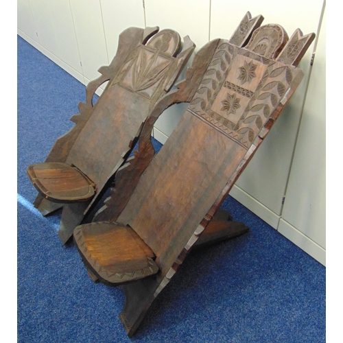 18 - Two hardwood carved birthing chairs from the Belgian Congo circa 1950