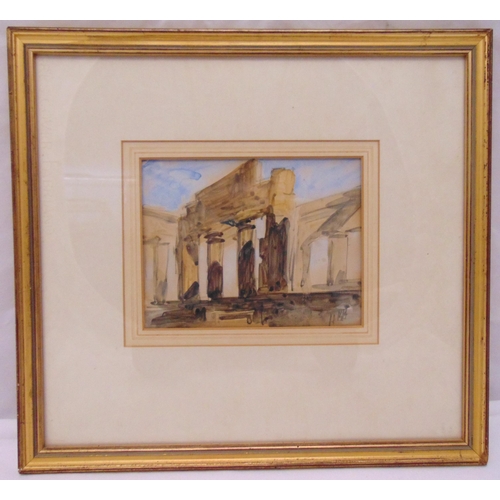 38 - Hercules Brabazon Brabazon framed and glazed watercolour sketch of classical ruins, monogrammed bott... 