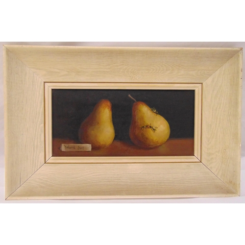 43 - Deborah Jones framed still life of pears, signed bottom left, 13 x 27cm
