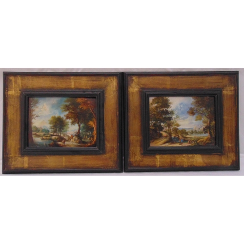 46 - Ida Calzolari a pair of framed oils on copper of figures in a landscape, one signed bottom left the ... 