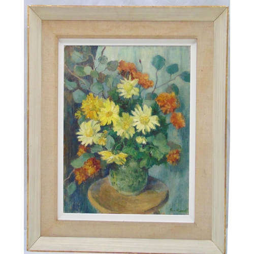 47 - Ena Russell 1906-1997 framed oil on canvas still life of flowers in a vase, signed bottom right, 61 ... 