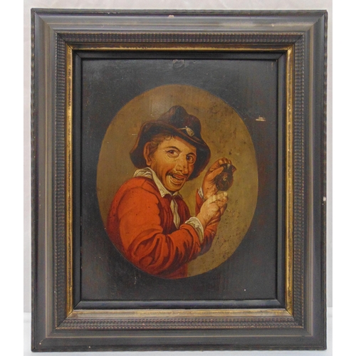 51 - A framed oil on board caricature of an Italian man, gallery label on verso for Walkers Gallery Bond ... 
