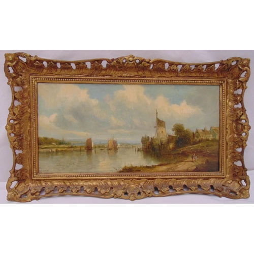 60 - Alfred H Vickers framed oil on canvas of a windmill by a river with sailing boats, signed bottom lef... 