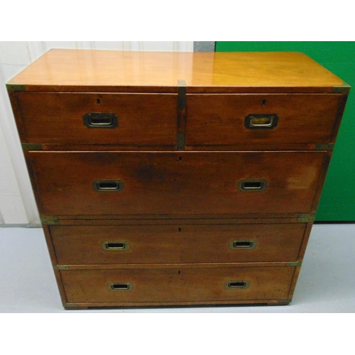 7 - A mahogany and brass campaign chest with five drawers, 97 x 100 x 48cm