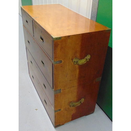 7 - A mahogany and brass campaign chest with five drawers, 97 x 100 x 48cm