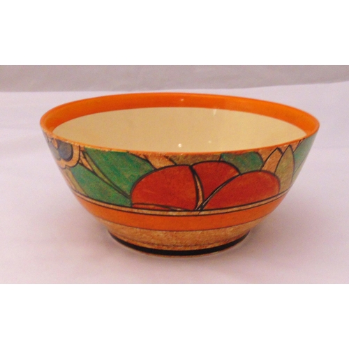 115 - Clarice Cliff Bizarre fruit bowl of customary form, marks to the base, 10 x 22.5cm