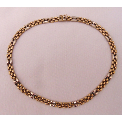 341 - 9ct two colour gold fancy link necklace, approx total weight 29.4g