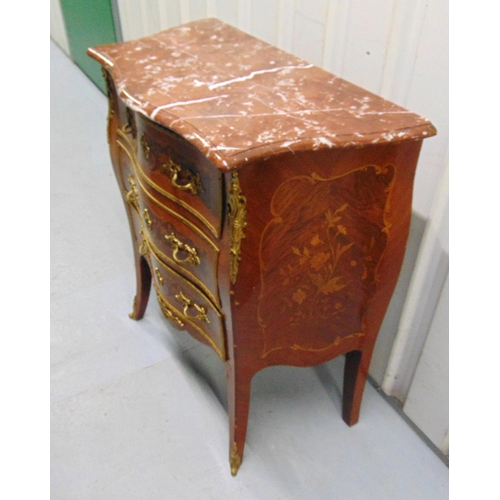 6 - A French Louis XVI style chest of drawers, rectangular bow front with applied gilt metal decoration ... 