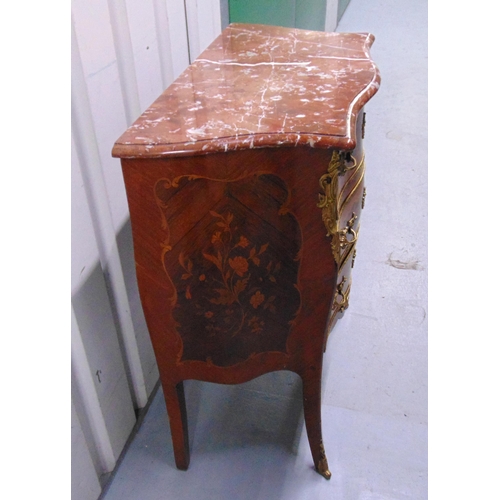 6 - A French Louis XVI style chest of drawers, rectangular bow front with applied gilt metal decoration ... 