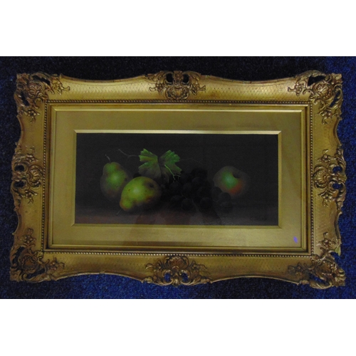 68 - Edwin Steele a pair of framed and glazed oils on panels of fruits, signed bottom right, 17 x 36.5cm