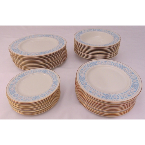 77 - Royal Doulton Hampton Court dinner service to include twelve dinner plates, twelve fish plates, twel... 