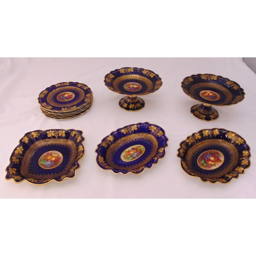 79 - Crescent China dessert set to include plates, dishes and fruit stands decorated with roundels of flo... 