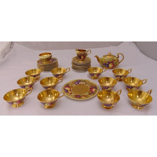 83 - Aynsley Fallen Fruit teaset for twelve place settings to include a teapot, milk jug, sugar bowl, a c... 