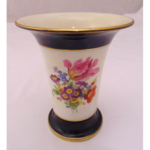 94 - A Meissen trumpet vase decorated with flowers, marks to the base, 16cm (h)