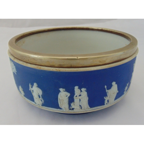 110 - Wedgwood Jasperware fruit bowl with a silver plated border decorated with figures and trees in the c... 