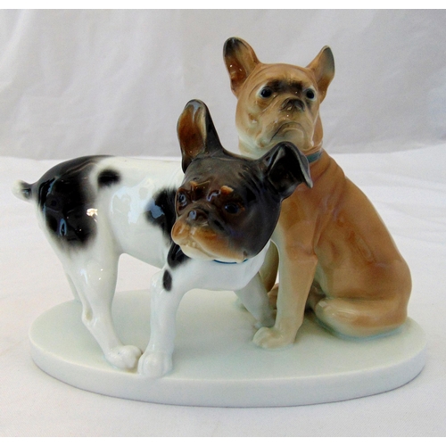 133 - Karl Ens figural group of French bulldogs on raised oval base, marks to the base, 16 x 22cm