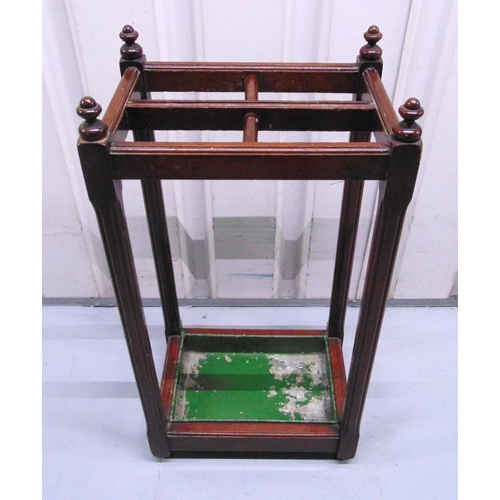 17 - A mahogany rectangular umbrella and stick stand with detachable lead base, 69 x 35.5 x 25.5cm